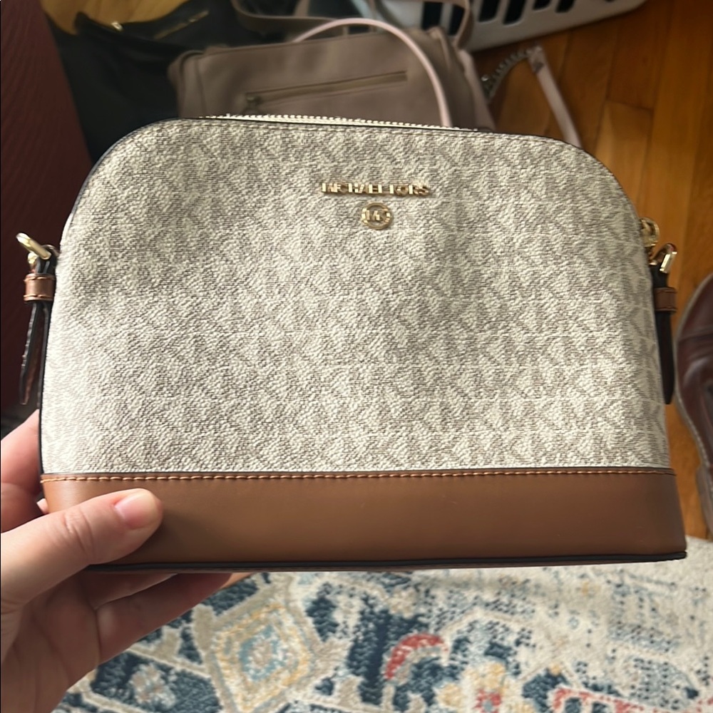 Michael Kors Cream and Brown Crossbody Bag with Monogram